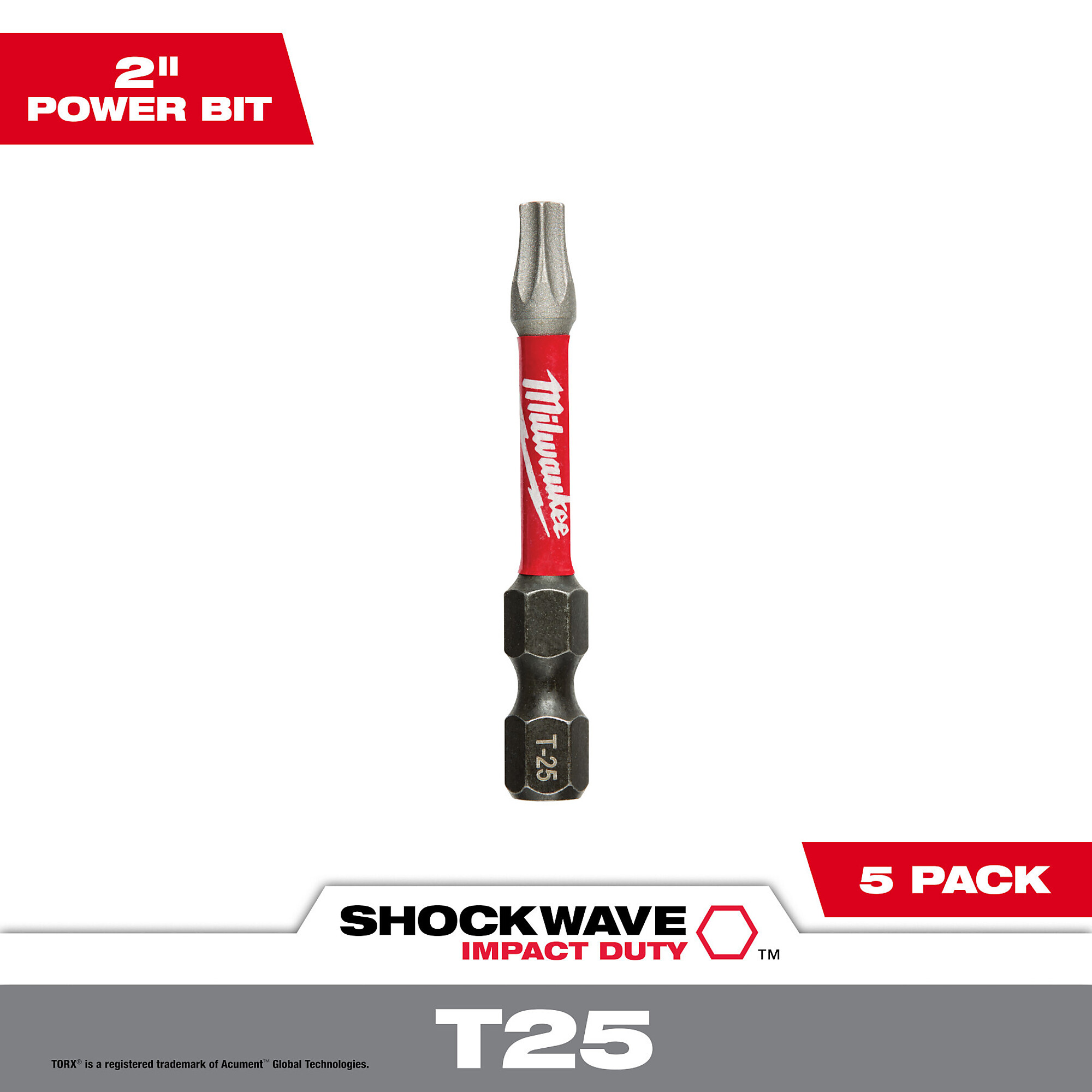 Milwaukee Shockwave Impact Duty Driver Bit, 5-Pack, 2in., Torx T25, Model# 48-32-4685